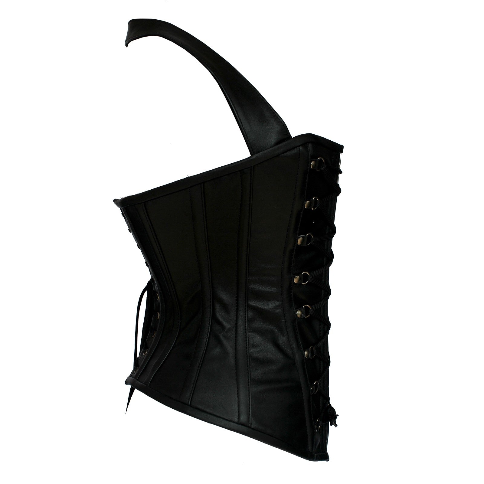 Women’s Black Leather Motorcycle Corset – 14 Steel Boned Waist Trainer