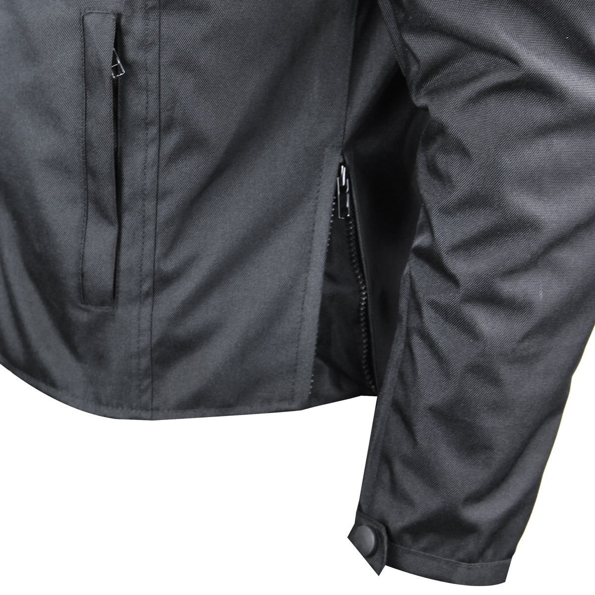 Mens Black Embroidered Reflective Skull CE Armored Textile Biker Motorcycle Jacket - Detail View-1