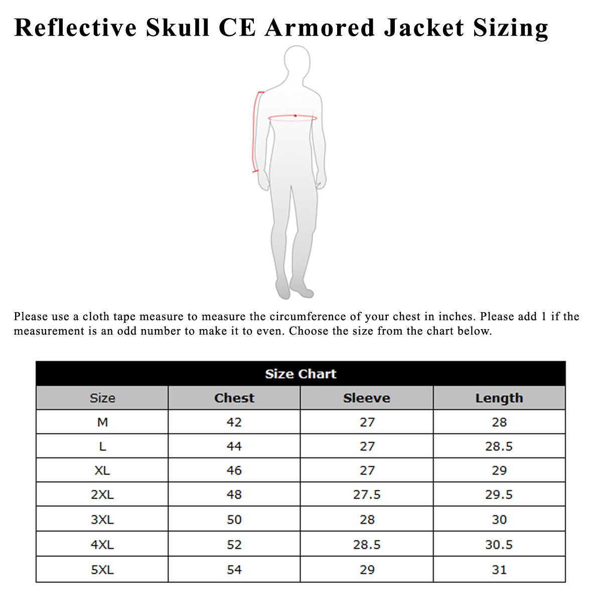 Mens Black Embroidered Reflective Skull CE Armored Textile Biker Motorcycle Jacket - Sizing