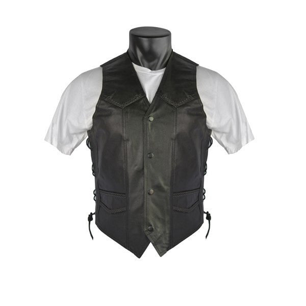 Jafrum Mens Jafrum Leather Vest Jafrum Mens Black Braided Biker