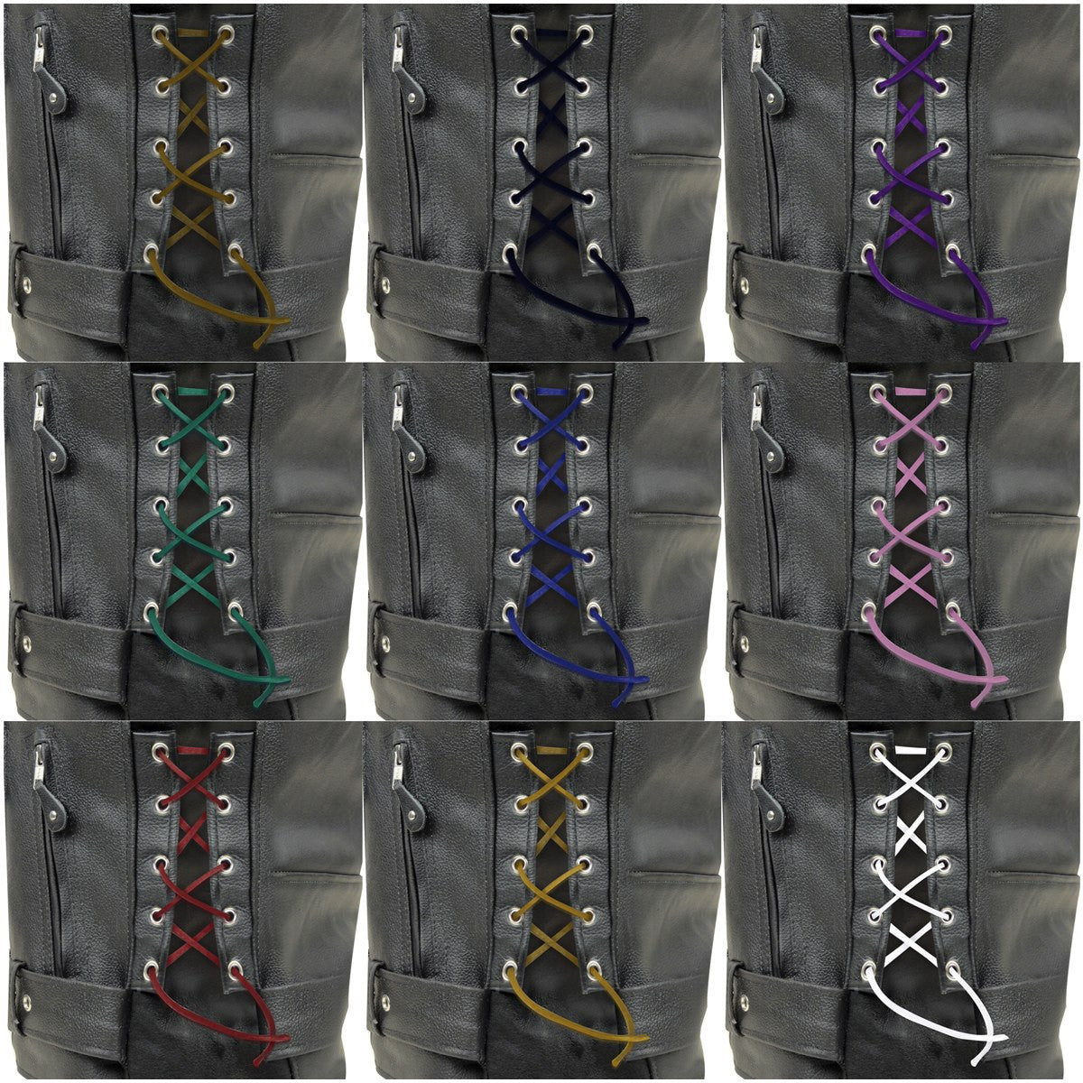 Vance Set of Colored Leather Laces for Chaps Vests and Jackets - Detail