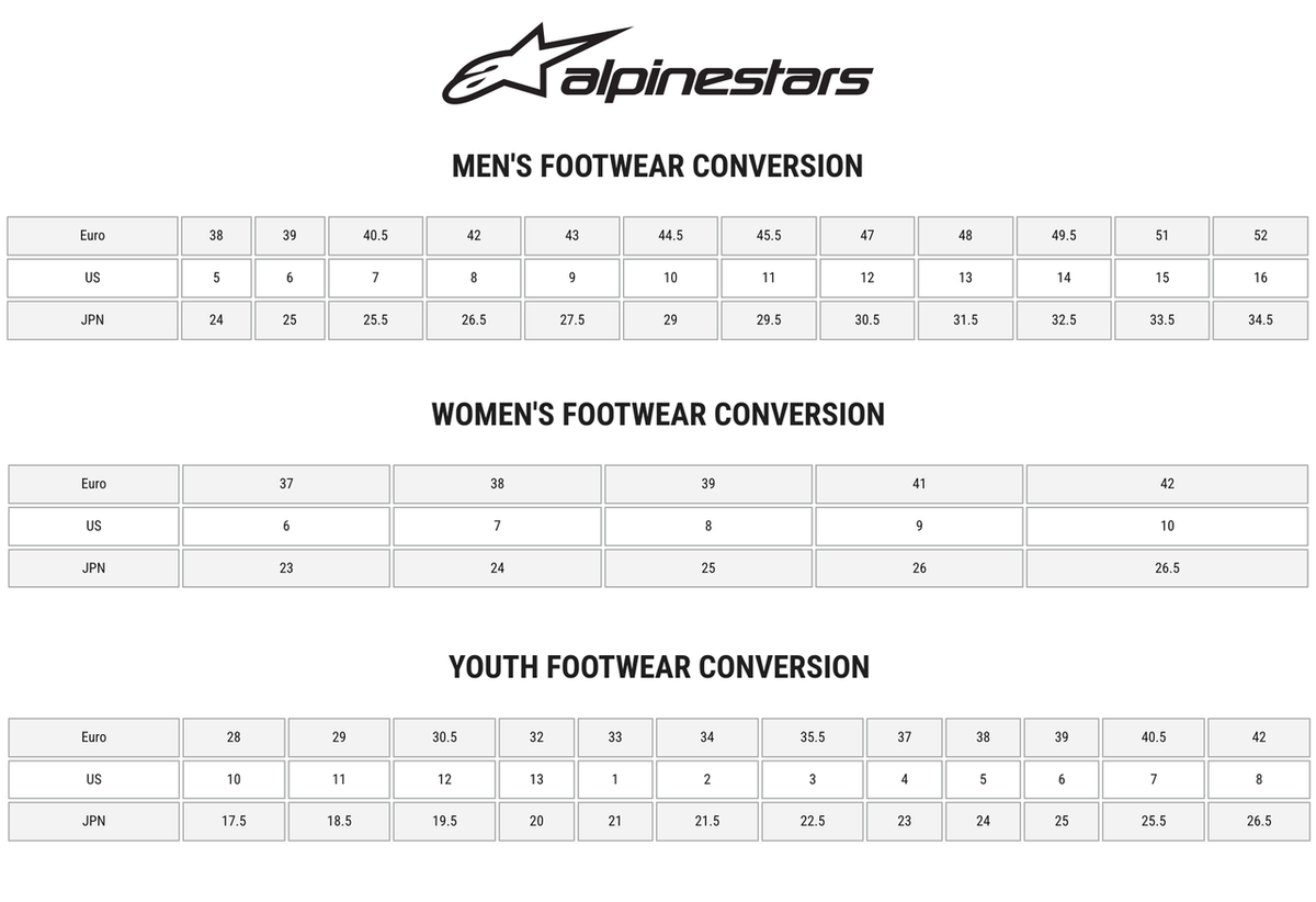 Alpinestars-Stated-Podium-Riding-Shoes-size chart