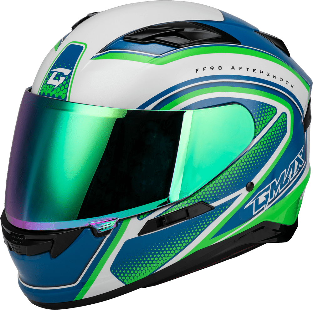 Gmax FF-98 Aftershock White-Neon Green Full Face Motorcycle Helmet