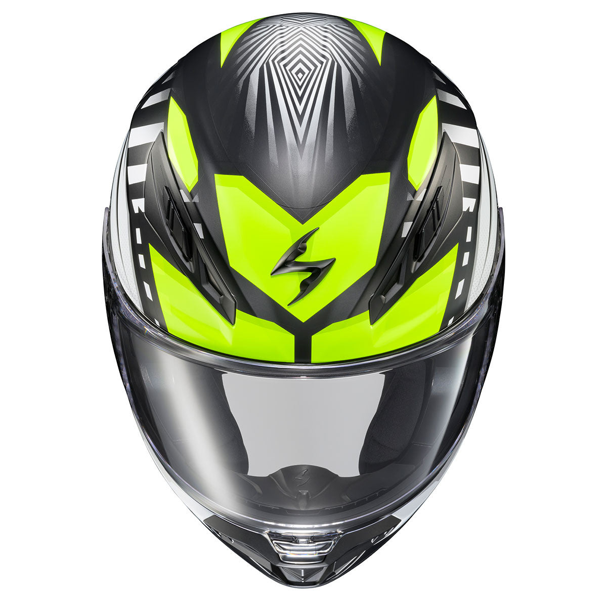 Scorpion-EXO-R430-Head-Trip-Full-Face-Motorcycle-Helmet-HiViz-Front-Top