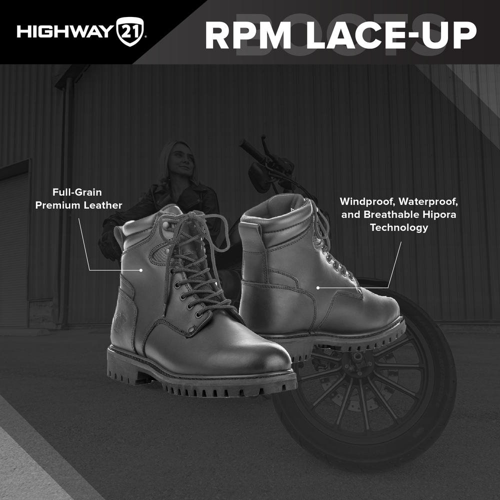 Highway 21 RPM Lace Up Motorcycle Riding Boots