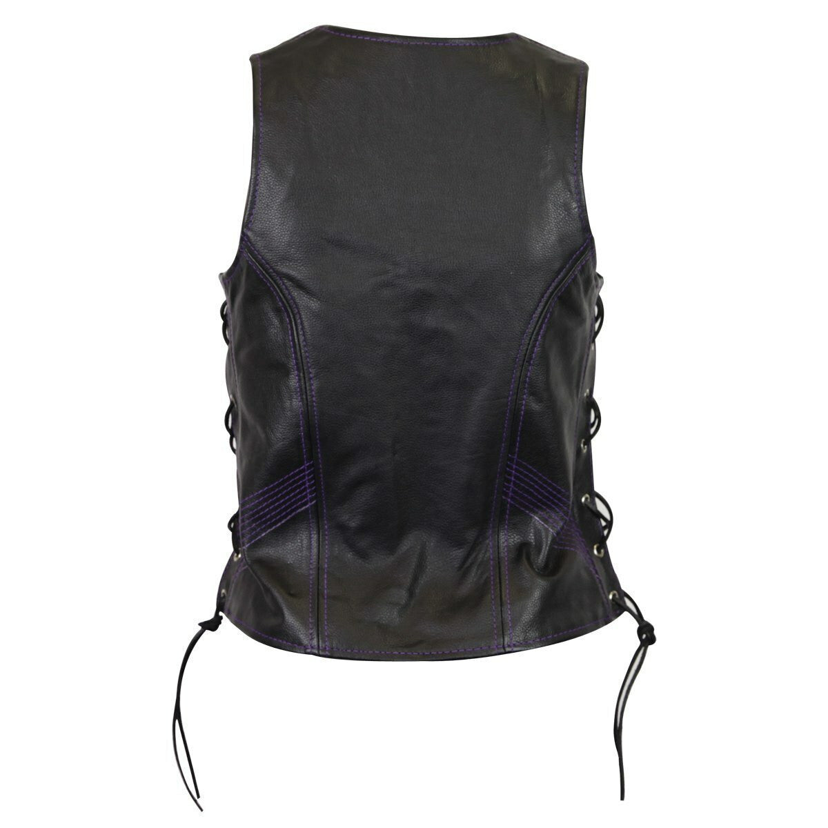 Women's Premium Cowhide Leather Vest Purple Stitching - Back View