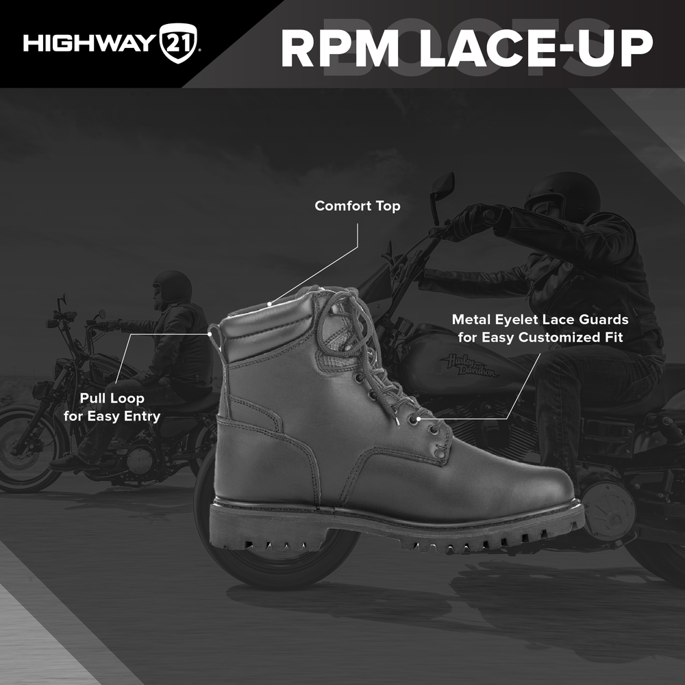 Highway 21 RPM Lace Up Motorcycle Riding Boots