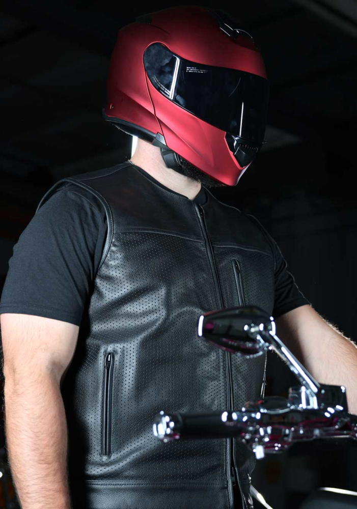 Z1R Men's Patriot perforated Leather Motorcycle Vest - front pose