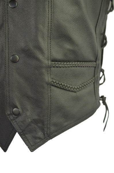 Vance Leather Economy Leather Braided Vest And Lace Sides