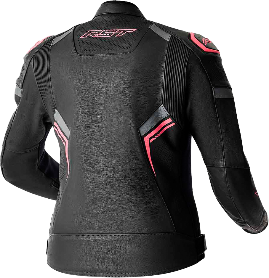 RST Moto Women's S1 D30 Leather Motorcycle Jacket - Black/Pink Back