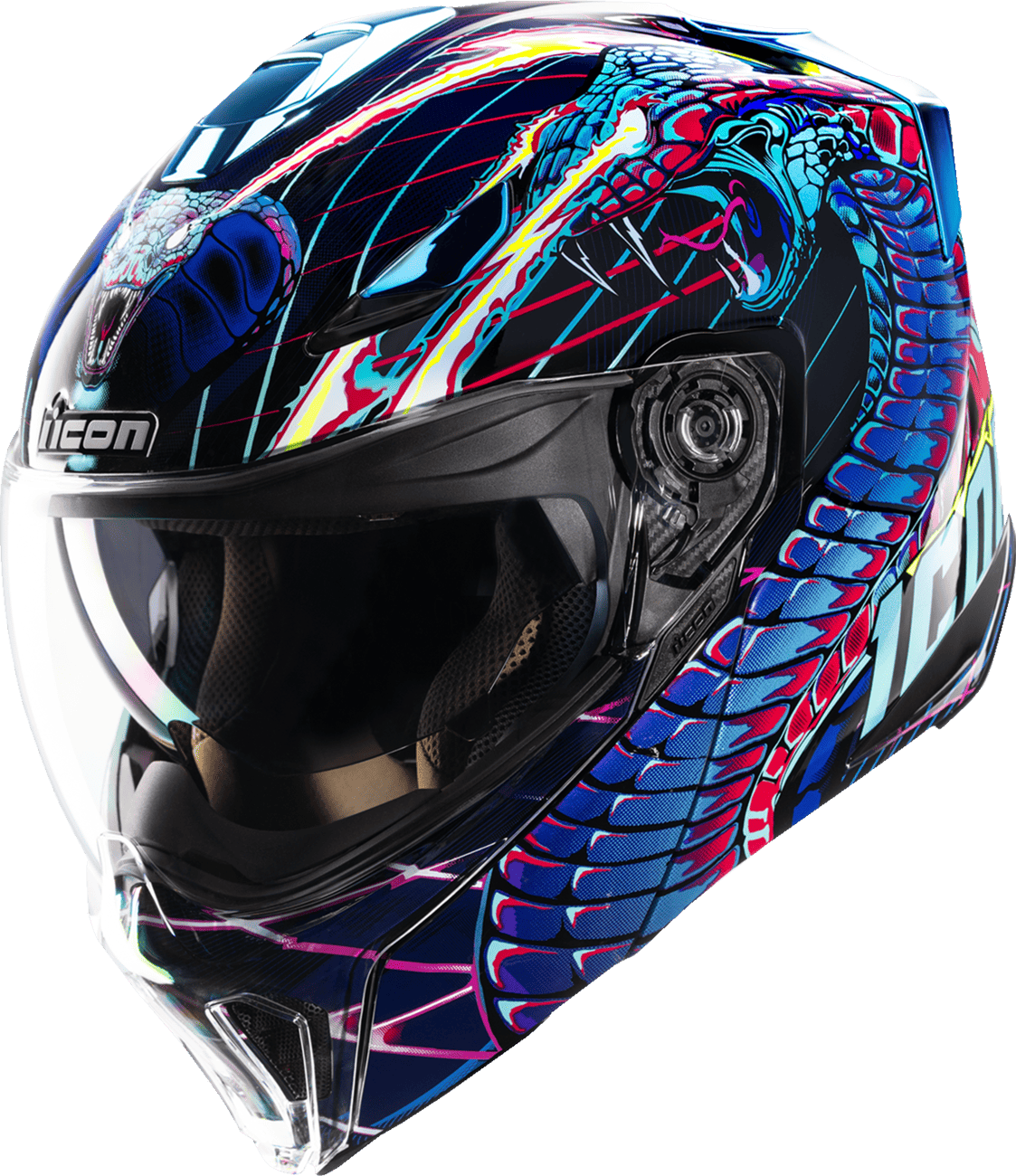 Icon Threshold Synthwave Lazer Cobra Modular Motorcycle Helmet Icon Threshold Synthwave Lazer Cobra Modular Motorcycle Helmet