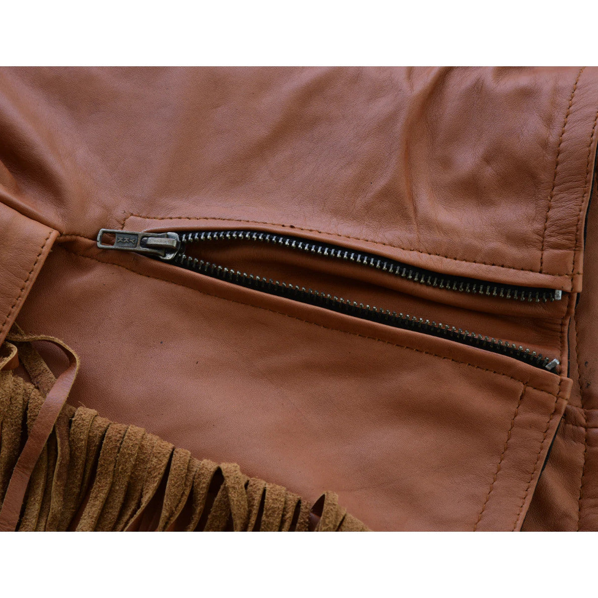 High Mileage HML1103T Ladies Premium Brown Vest with Fringes and Rivets - Life Image