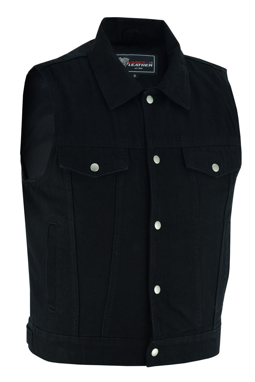 DENIM HEADS black denim VEST デニムヘッズ Mens Black Jean Style Denim Motorcycle Vest