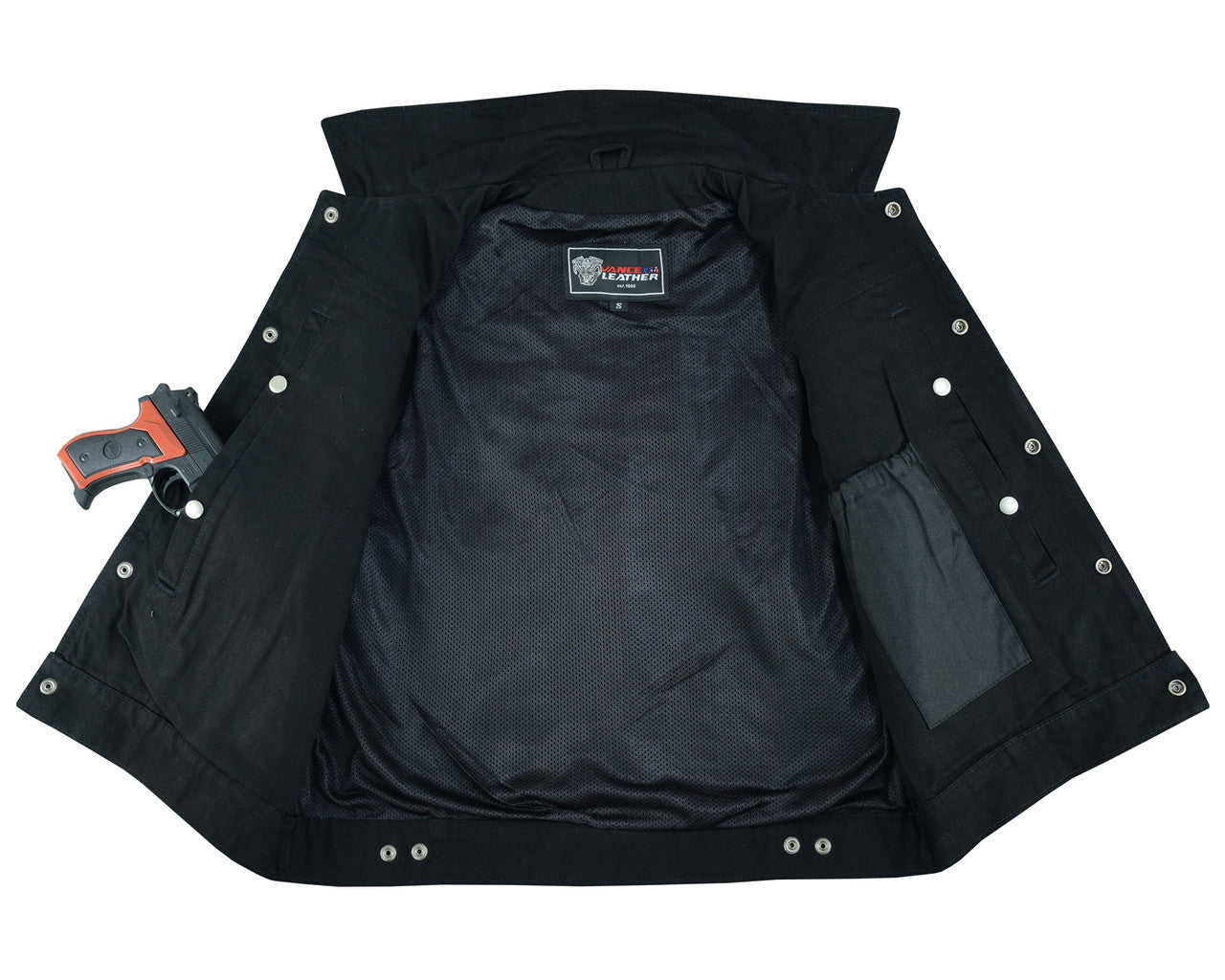 Mens Black Jean Style Denim Motorcycle Vest - Open