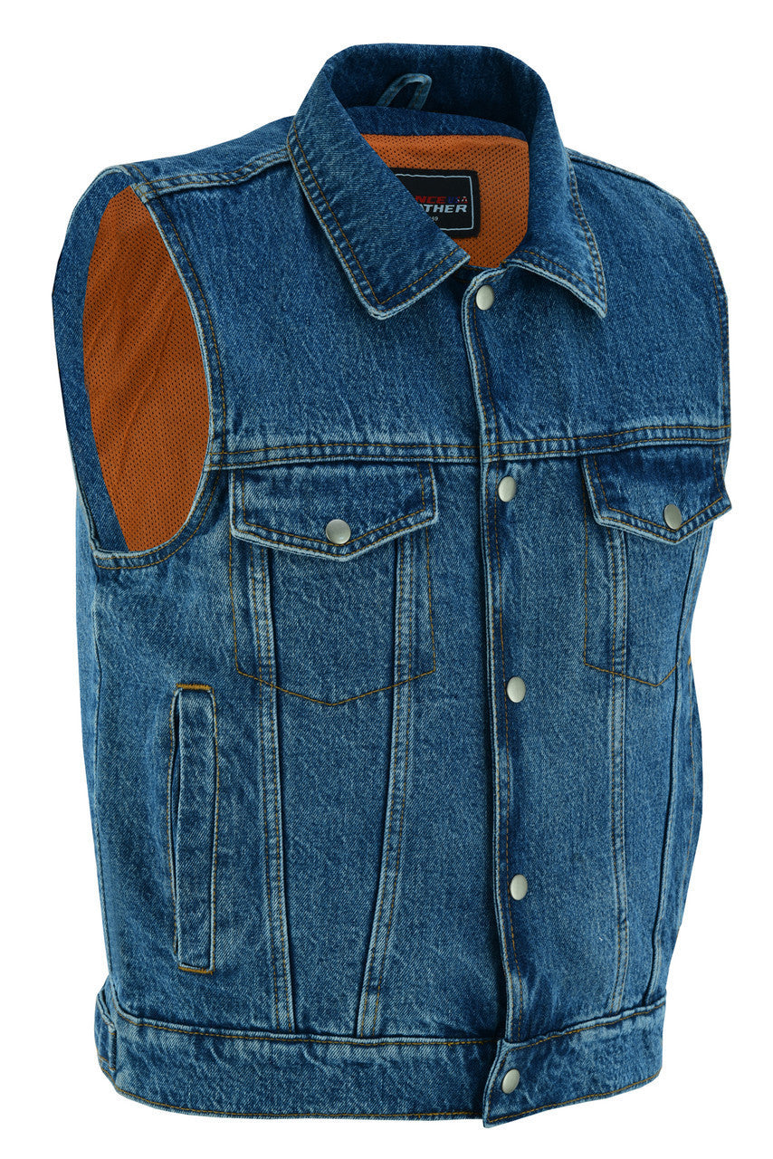 NWT Men's Stretch Denim Motorcycle Vest With Multi-Pockets - Black #DL-67938