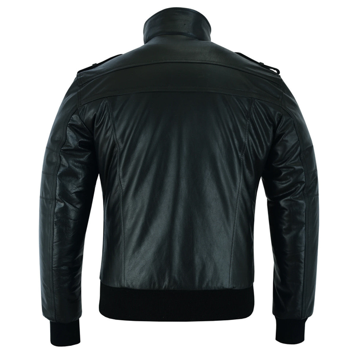 Vance Leather VL551B Men's Sven Bomber Black Waxed Premium Cowhide Motorcycle Leather Jacket with Removeable Hood - back