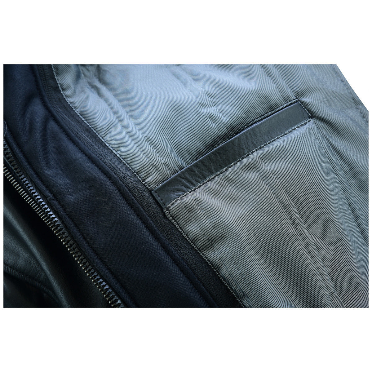 Vance Leather VL551B Men's Sven Bomber Black Waxed Premium Cowhide Motorcycle Leather Jacket with Removeable Hood - detail