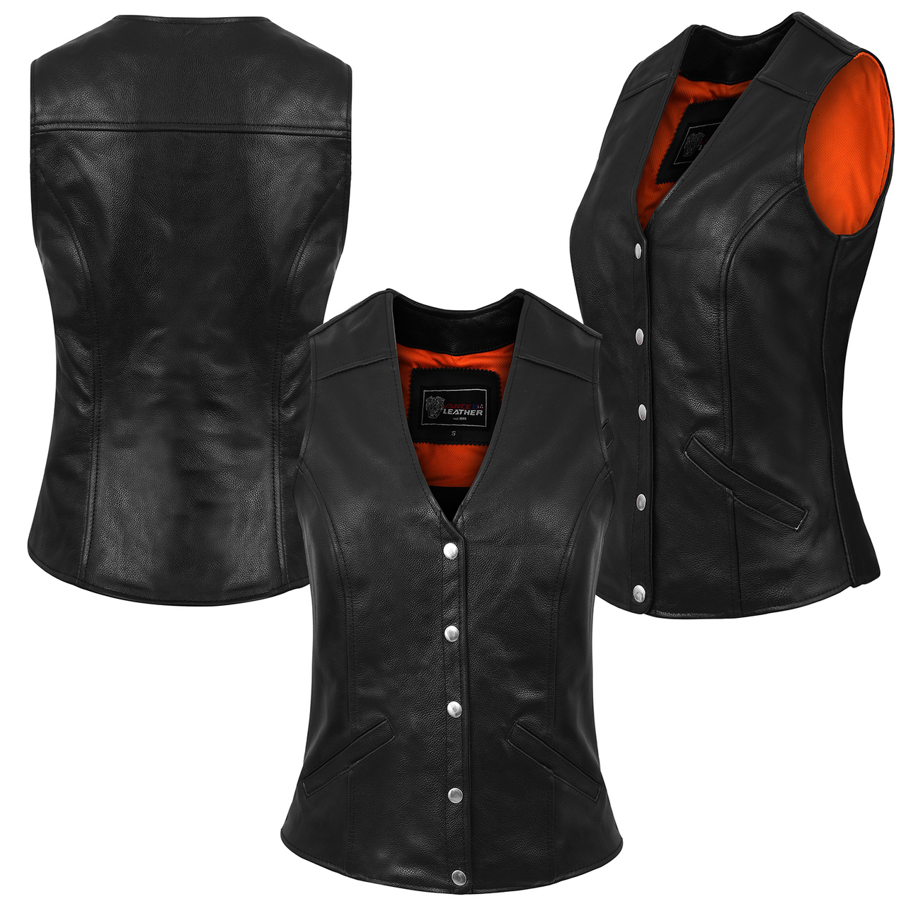 Womens-Five-Snap-Leather-Vest-Conceal-Carry-Pocket-All
