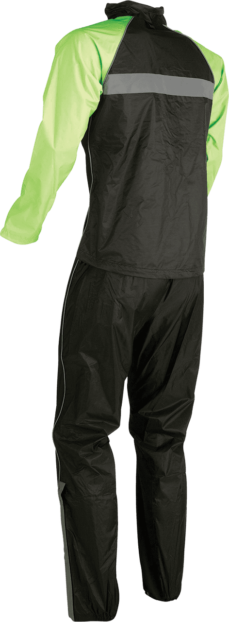 Z1R-Womens-2-Piece-Rainsuit-Motorcycle-Rain-Gear-black-hi-viz-rear-view