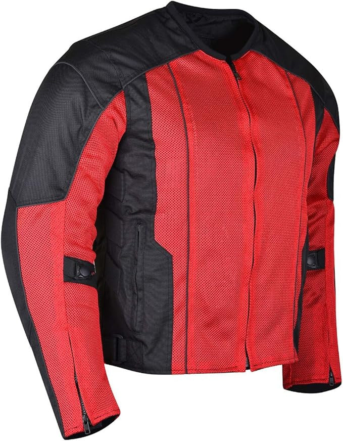 Advanced Vance VL1627 3-Season Mesh/Textile CE Armor Motorcycle Jacket - black/red