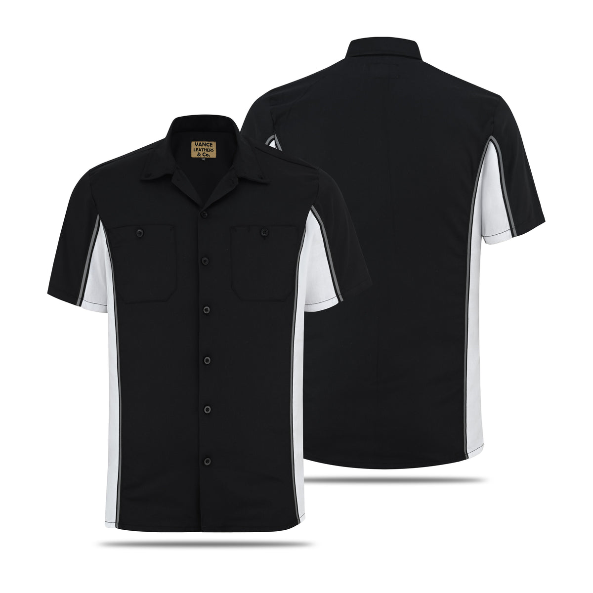Vance Men's Heavy-Duty Button up Mechanic Work Shirt w Reflective Strip White Sides - front & back