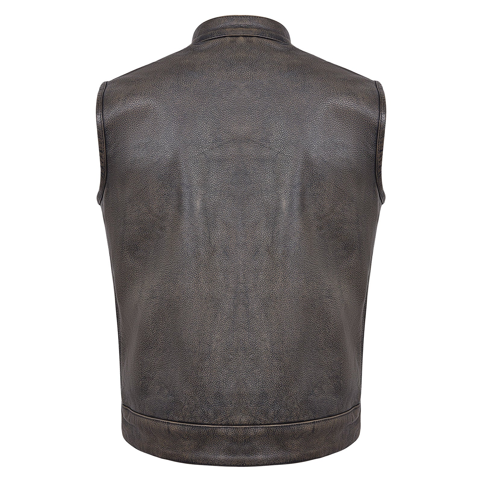 High Mileage Mens Premium Cowhide Distressed Brown SOA Style Biker Club Leather Motorcycle Vest