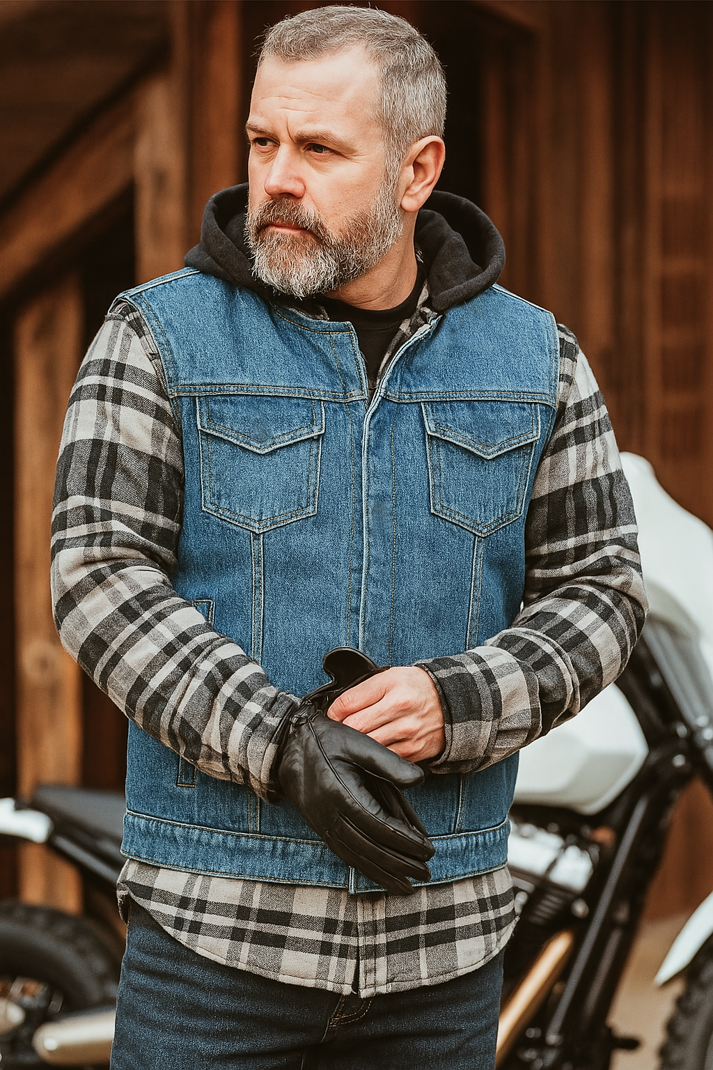 Collarless Denim Vest