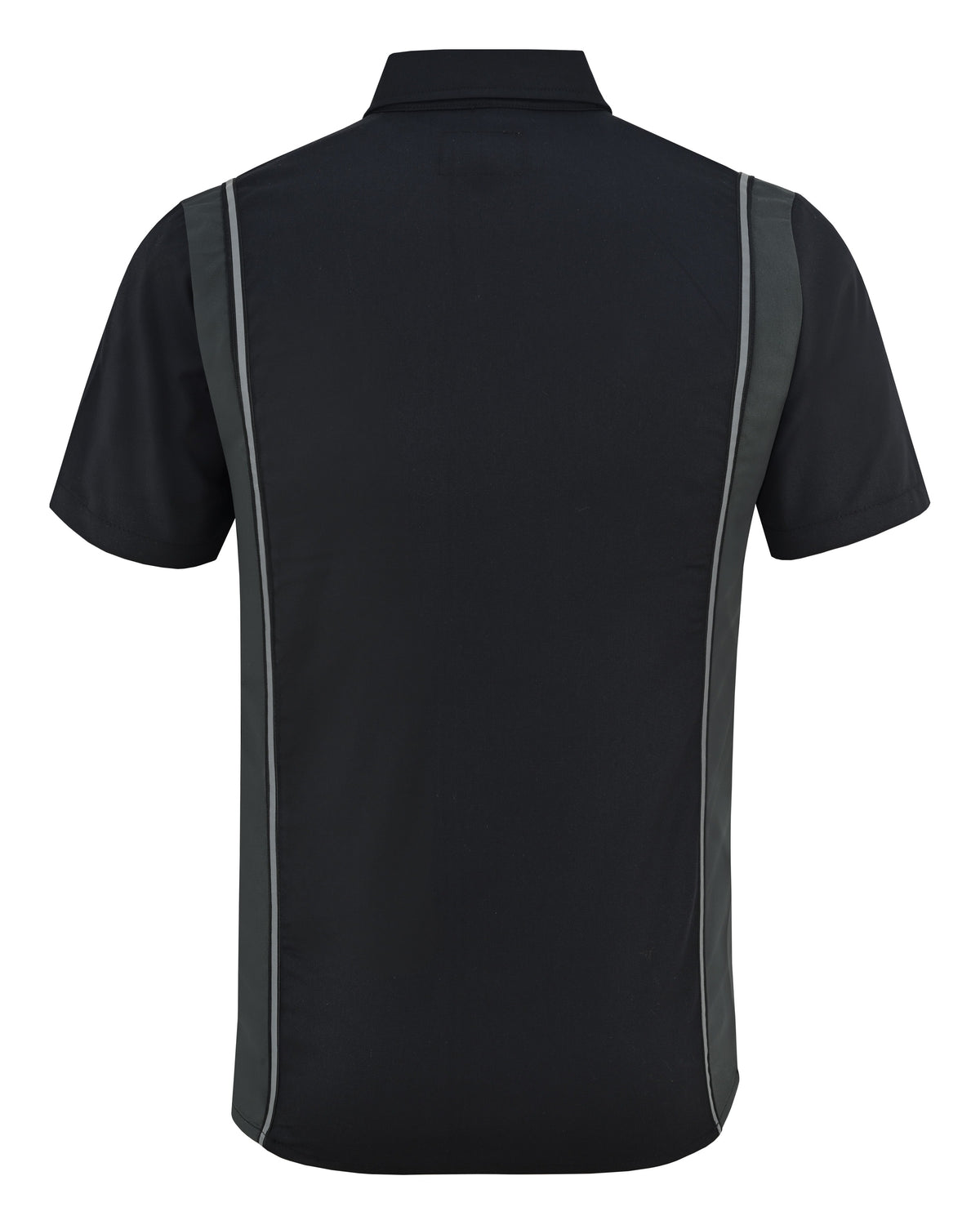 Vance Men's Black Button Up Mechanic Work Shirt w/ Grey Sides & Reflective Strip - back