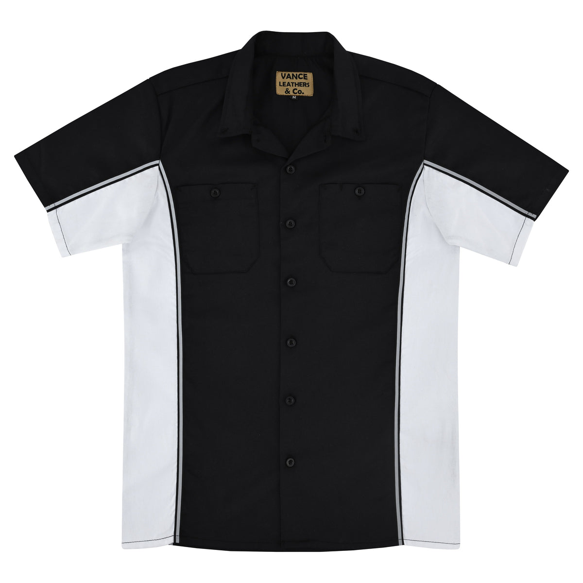 Vance Men's Heavy-Duty Button up Mechanic Work Shirt w Reflective Strip White Sides - flat image