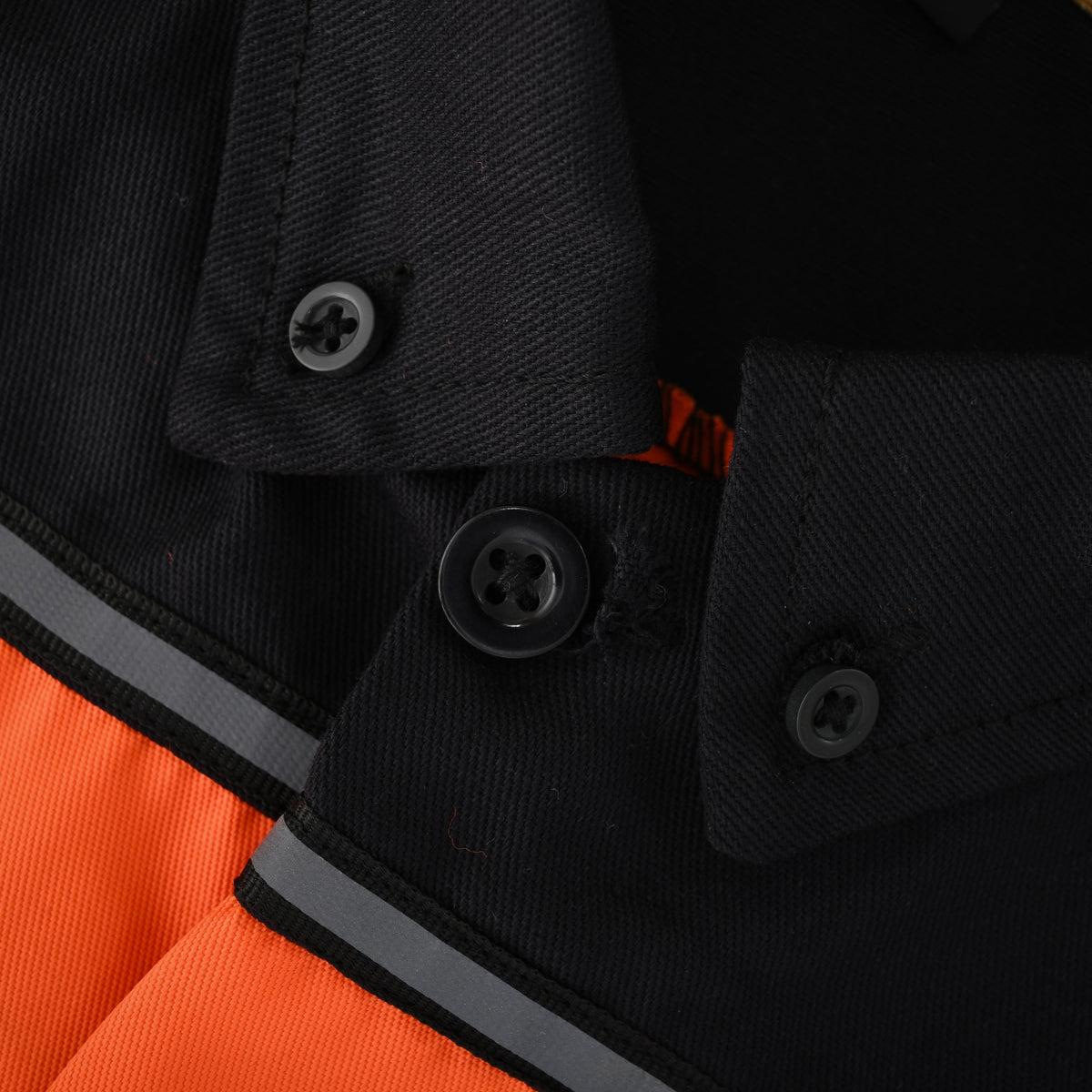Vance Men's Black Orange Heavy-Duty Button up Mechanic Work Shirt w/ Reflective Strip - detail pic 4