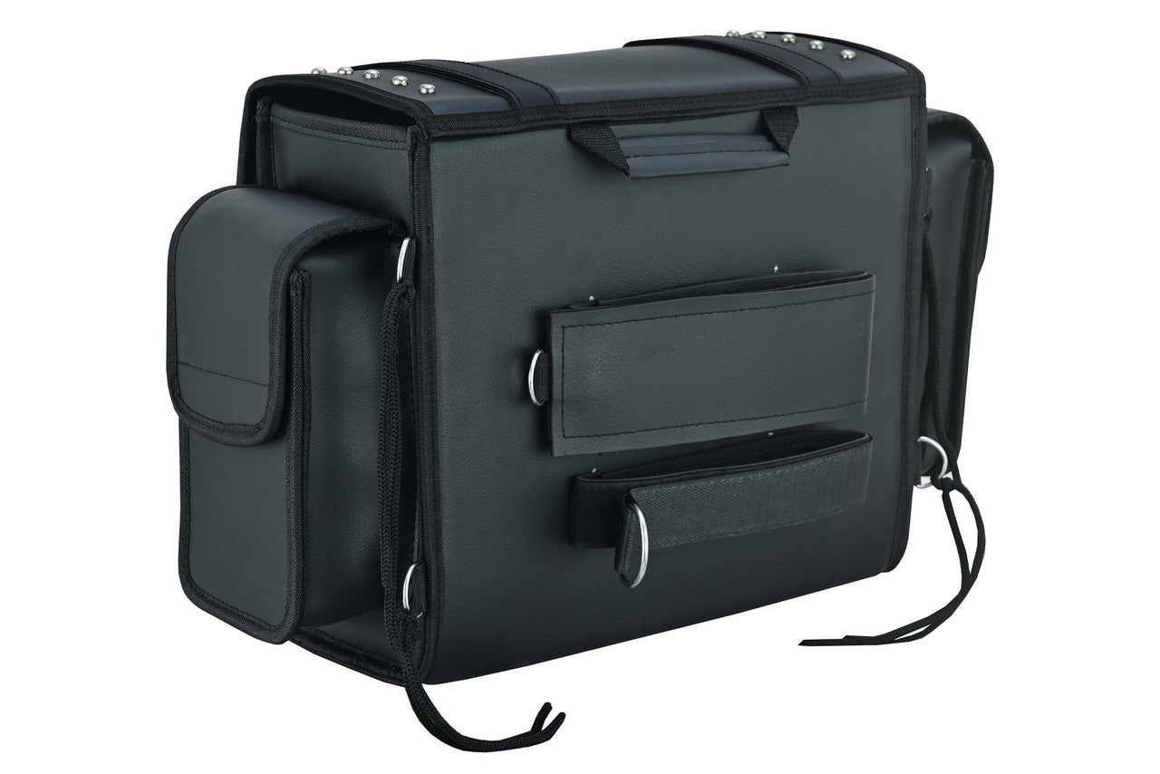 Vance Medium Black Studded Motorcycle Sissy Bar Bag for Harley Davidson Motorcycles-Back View