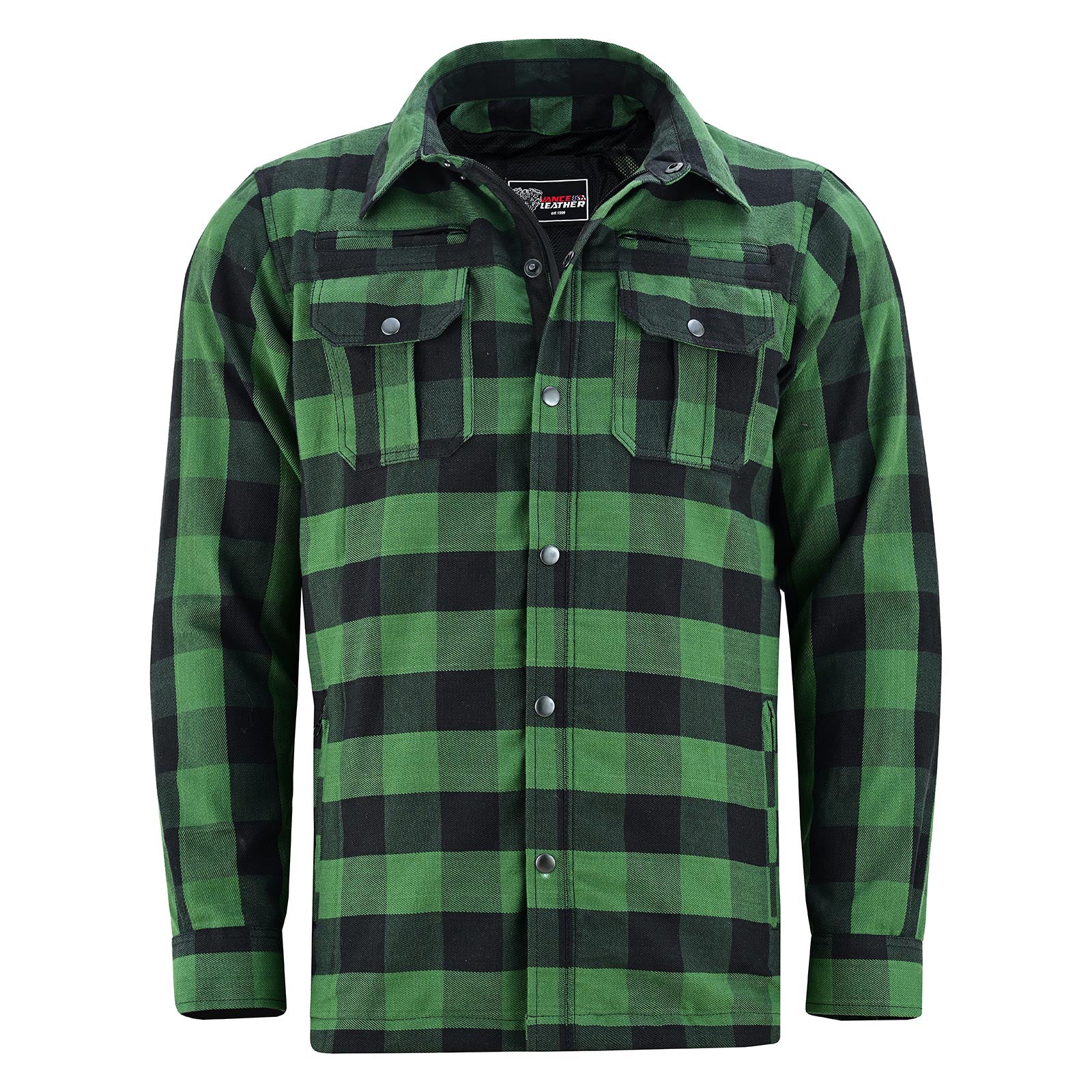 vance-leathers-usas-riding-shirts-with-waterproof-zippers-c-e-armor-green-black-front-view