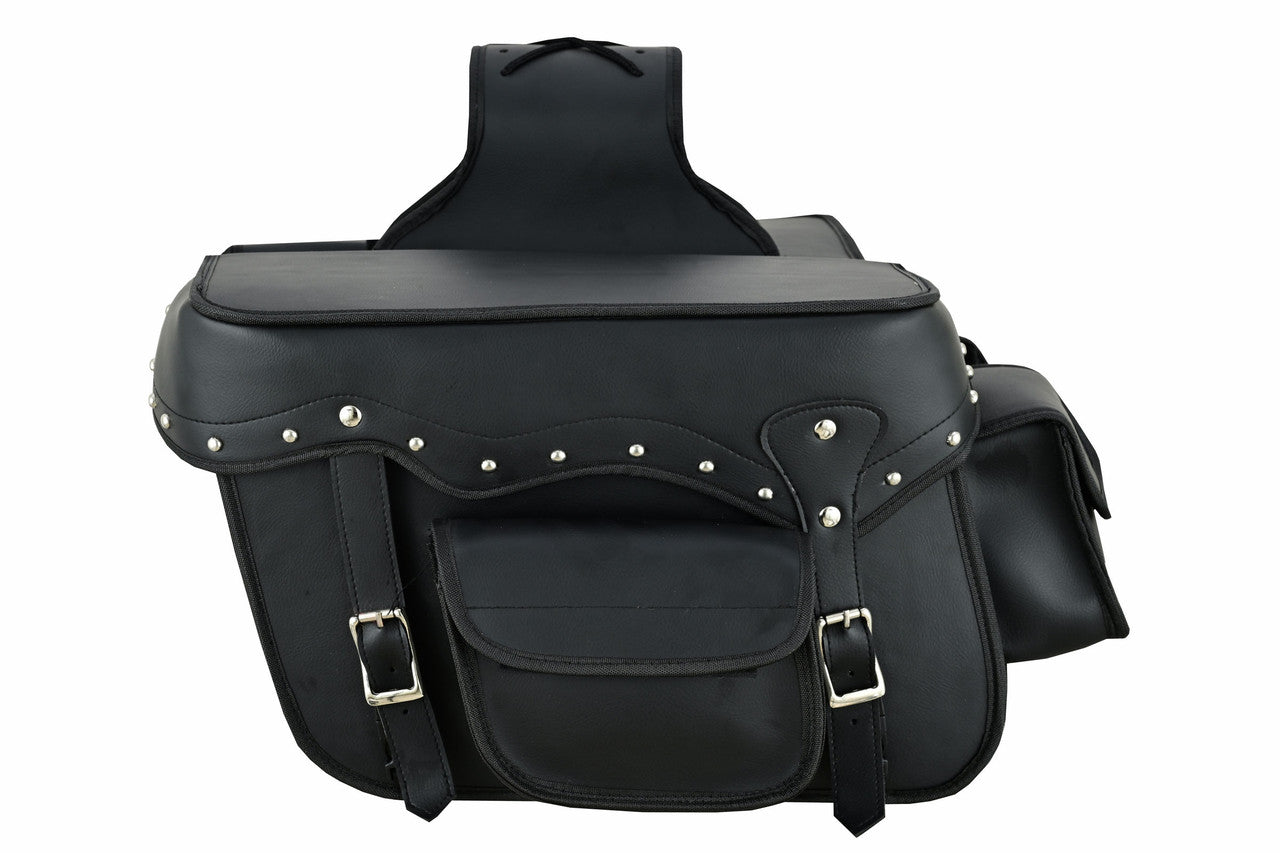 Vance Studded Motorcycle Saddlebags Durable PVC Water-Resistant, Universal Fit for Honda, Yamaha, Kawasaki, Indian, Harley