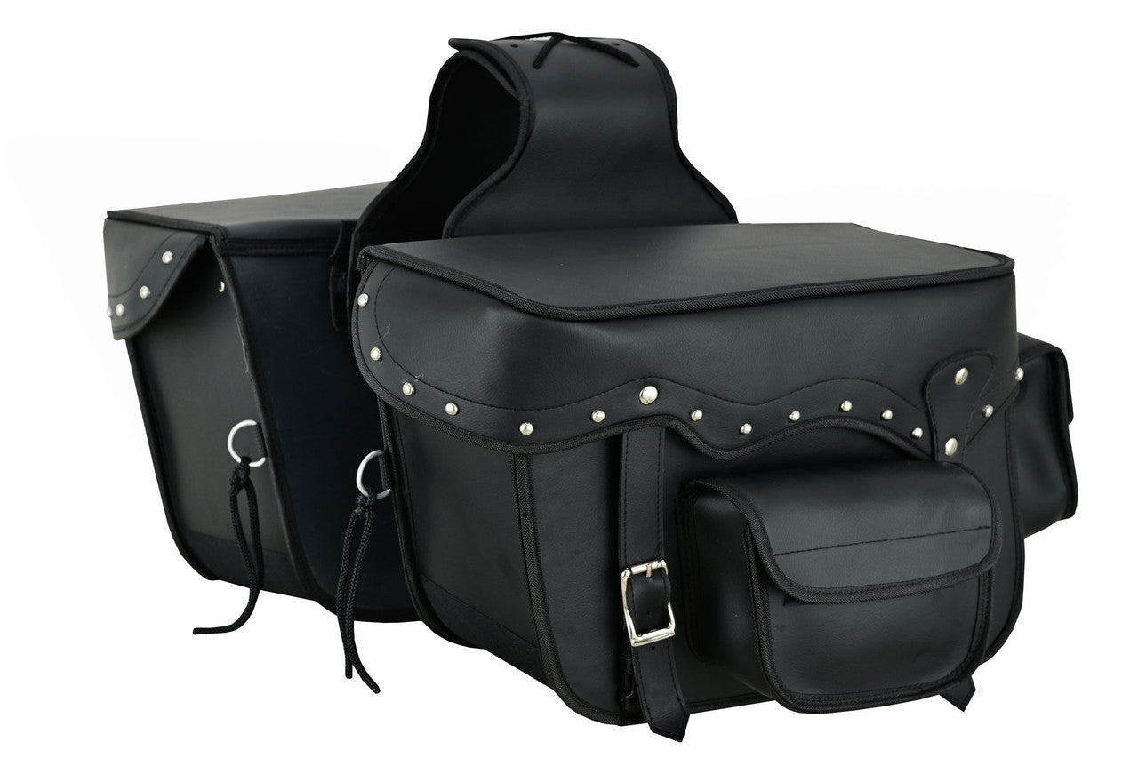 Vance Studded Motorcycle Saddlebags Durable PVC Water-Resistant, Universal Fit for Honda, Yamaha, Kawasaki, Indian, Harley