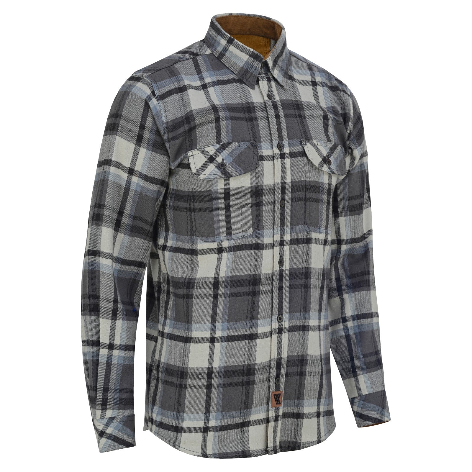 mens-charcoal-checkered-long-sleeve-plaid-button-down-casual-flannel-shirt-corduroy-collar-cuffs-main