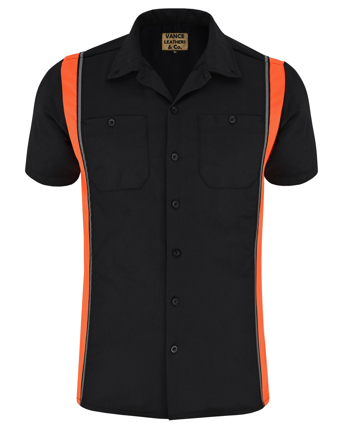 Vance Men's Heavy-Duty Button up Mechanic Work Shirt w Reflective Strip Orange Sides - front