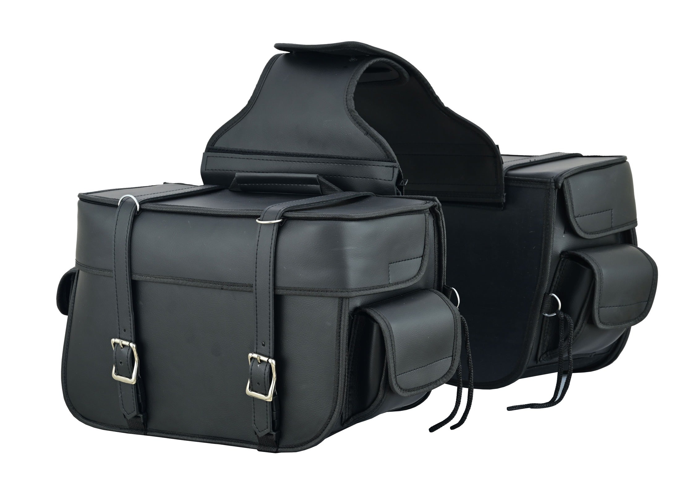 Vance Black Plain Motorcycle Saddlebags 23L Water-Resistant PVC Universal Fit for Harley Davidson Honda Yamaha Kawasaki Cruiser & Touring Bikes