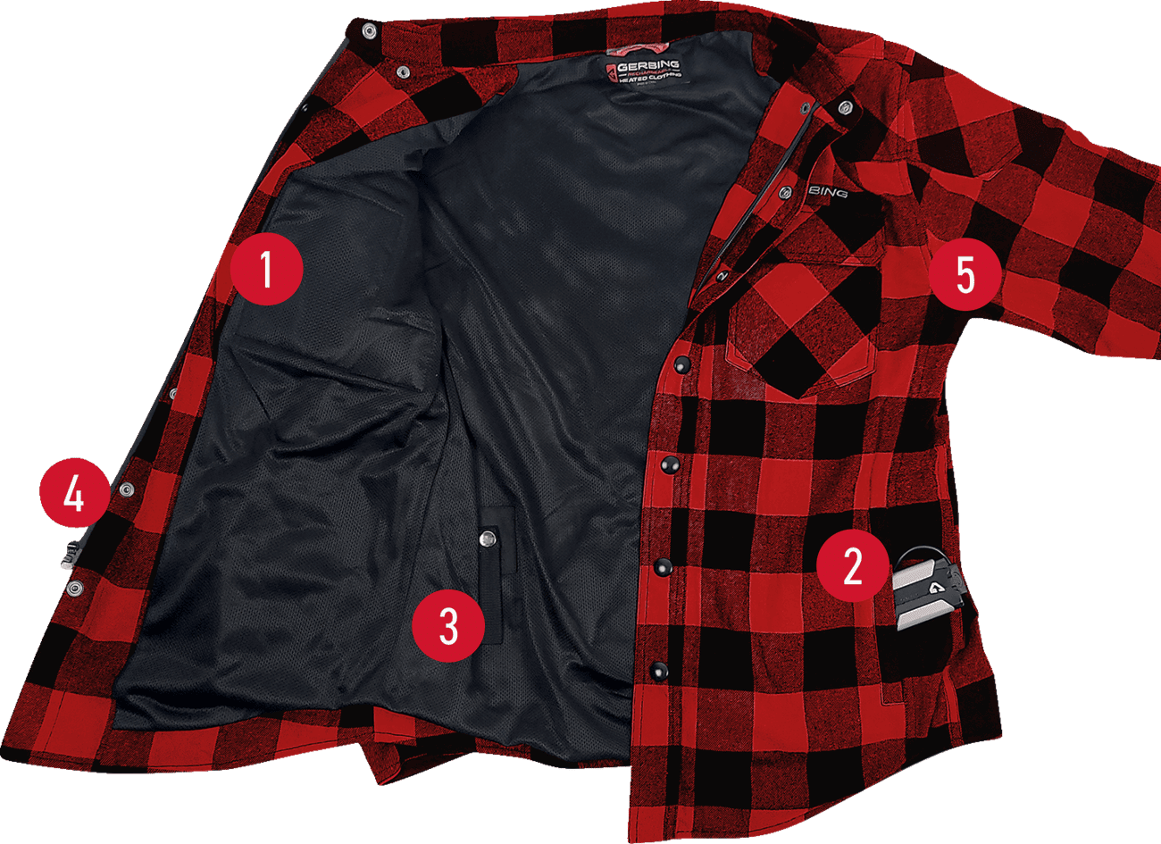 Gerbing Men's 7V Battery Heated Flannel Shirt - Red - Inside View