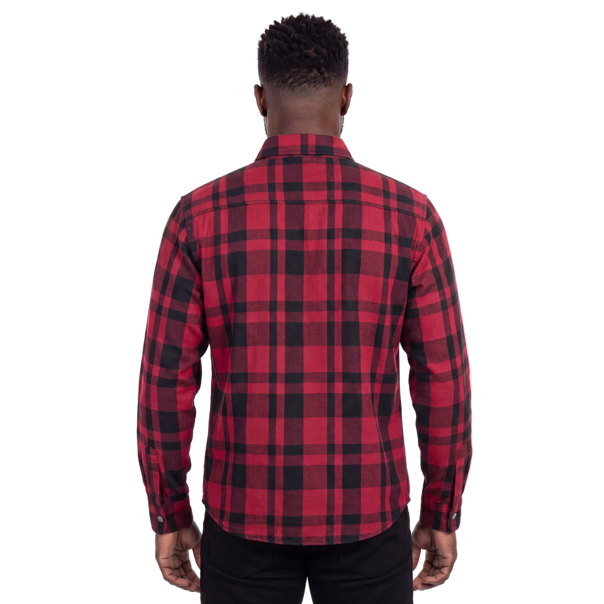 Men’s Armored Motorcycle Flannel Shirt, Armor Reinforced with Kevlar by DuPont - back pose