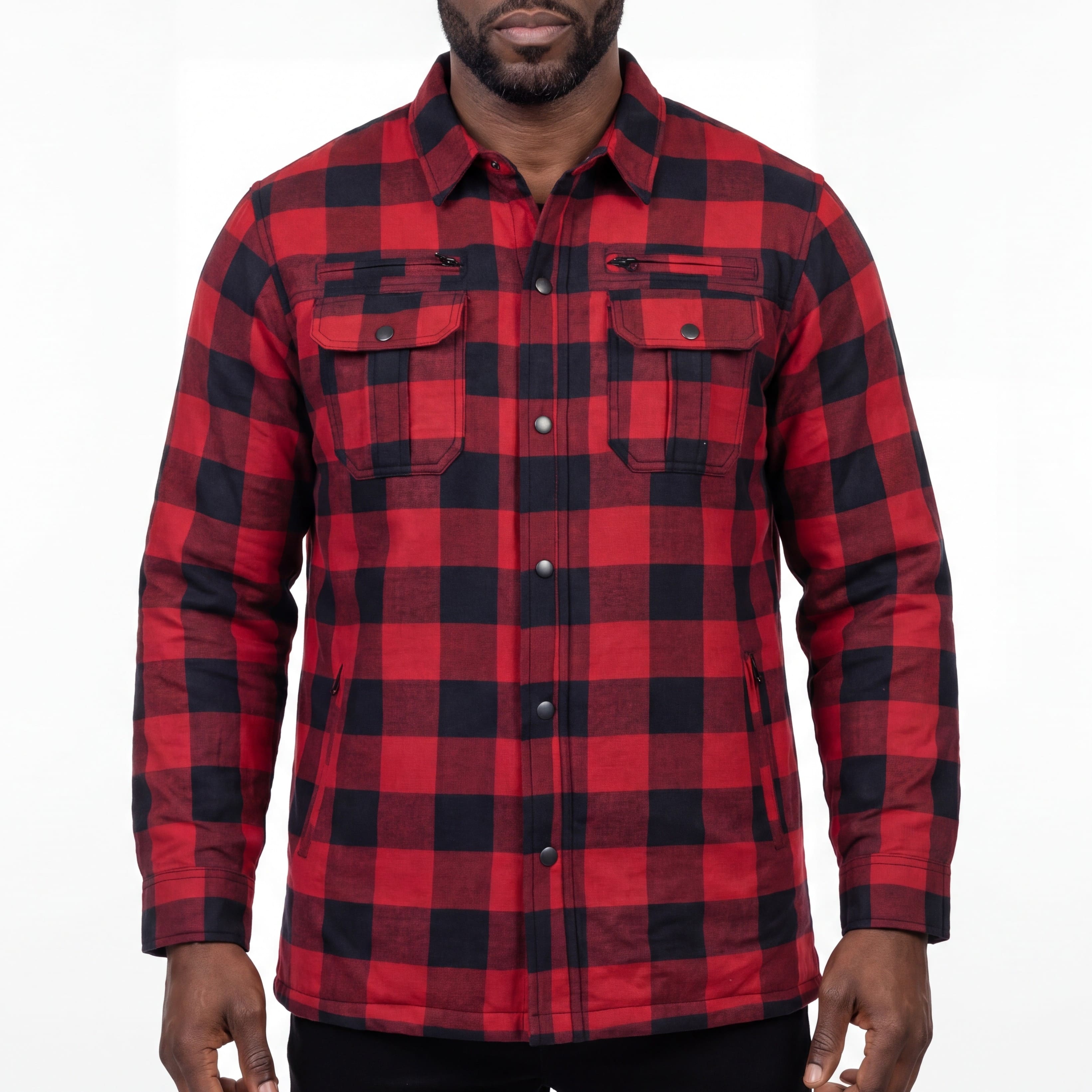 Mens Armored Motorcycle Flannel Shirt, Multiple Waterproof Storage Pockets CE Approved Armor Reinforced by Aramid Fiber