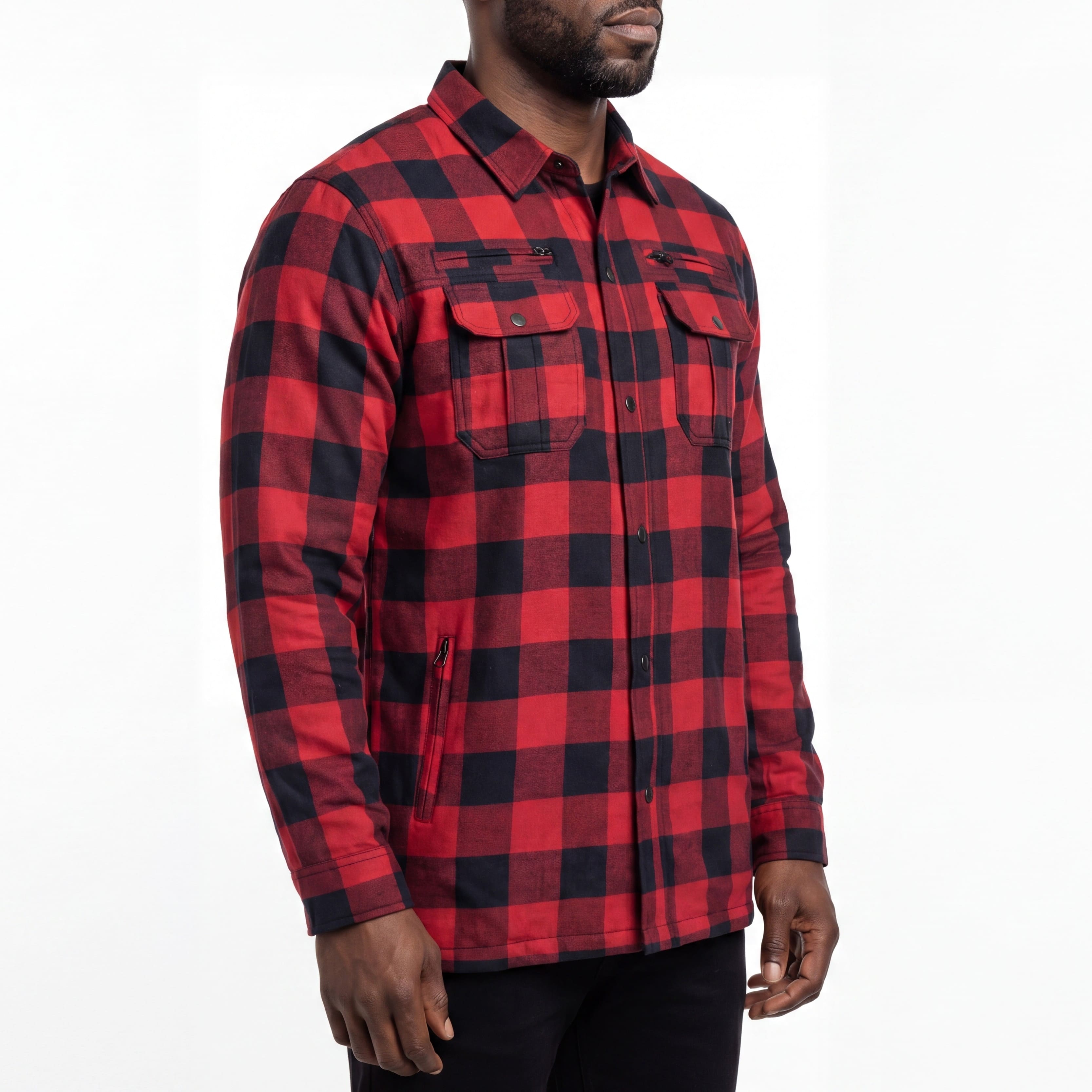 Mens Armored Motorcycle Flannel Shirt, Multiple Waterproof Storage Pockets CE Approved Armor Reinforced by Aramid Fiber