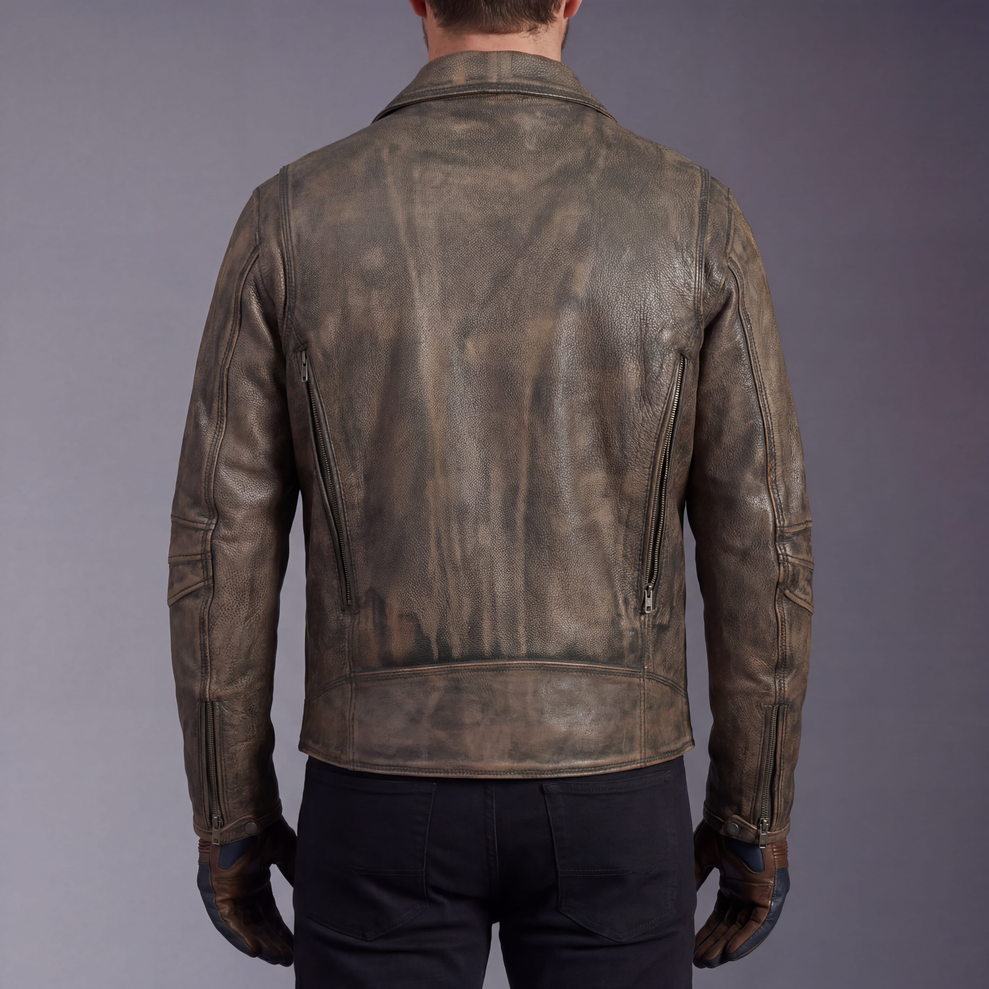 High Mileage Men's Distressed Brown Premium Cowhide Leather Motorcycle Jacket w Dual CCW Pockets & Removable Z-O Liner