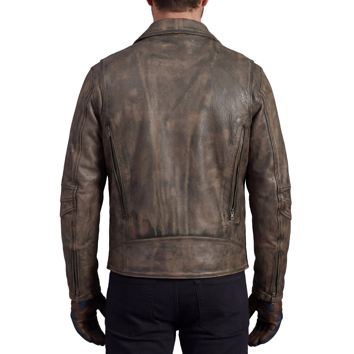High Mileage Men's Distressed Brown Premium Cowhide Leather Motorcycle Jacket w Dual CCW Pockets & Removable Z-O Liner