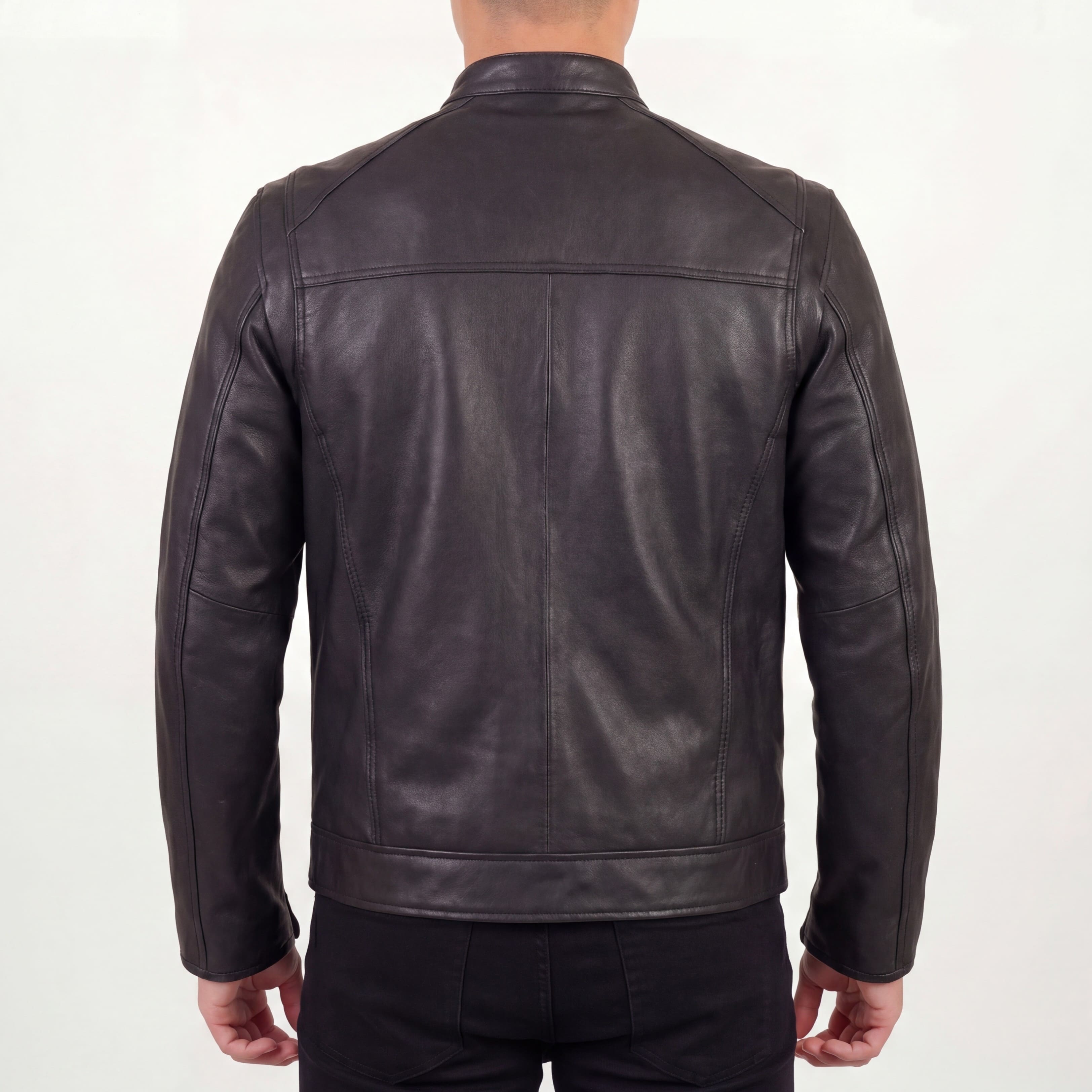 High Mileage Men's Premium Black Leather 'Racer Commuter' Scooter Motorcycle Jacket - back pose