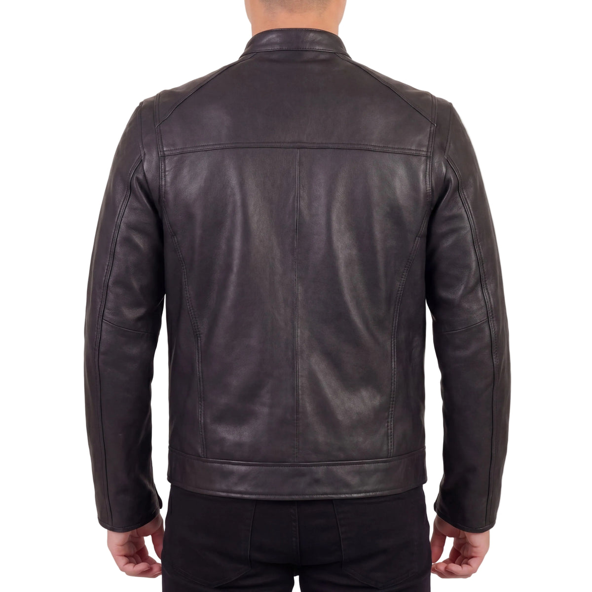 High Mileage Men's Premium Black Leather 'Racer Commuter' Scooter Motorcycle Jacket - back pose