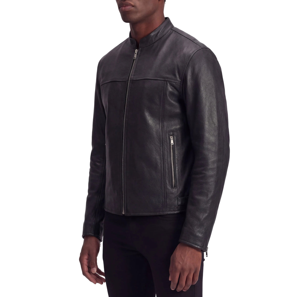 High Mileage Mens Advanced Clean Concealed Carry Black Cowhide Leather Motorcycle Riding Jacket - Side Pose