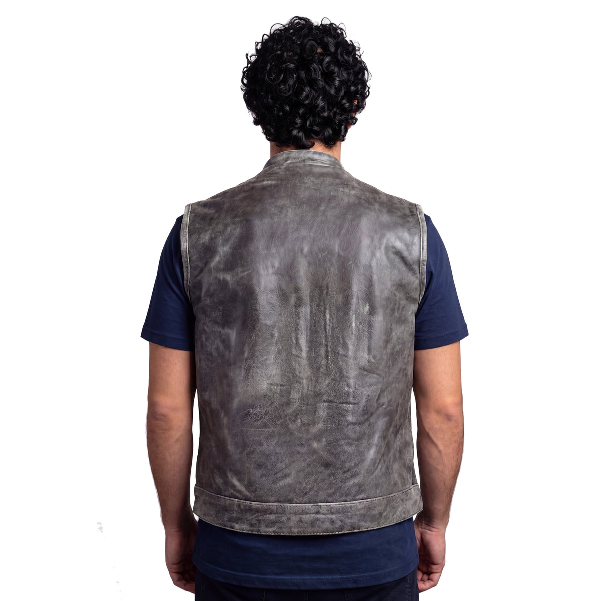 High Mileage Mens Premium Cowhide Distressed Gray SOA Style Biker Club Leather Motorcycle Vest