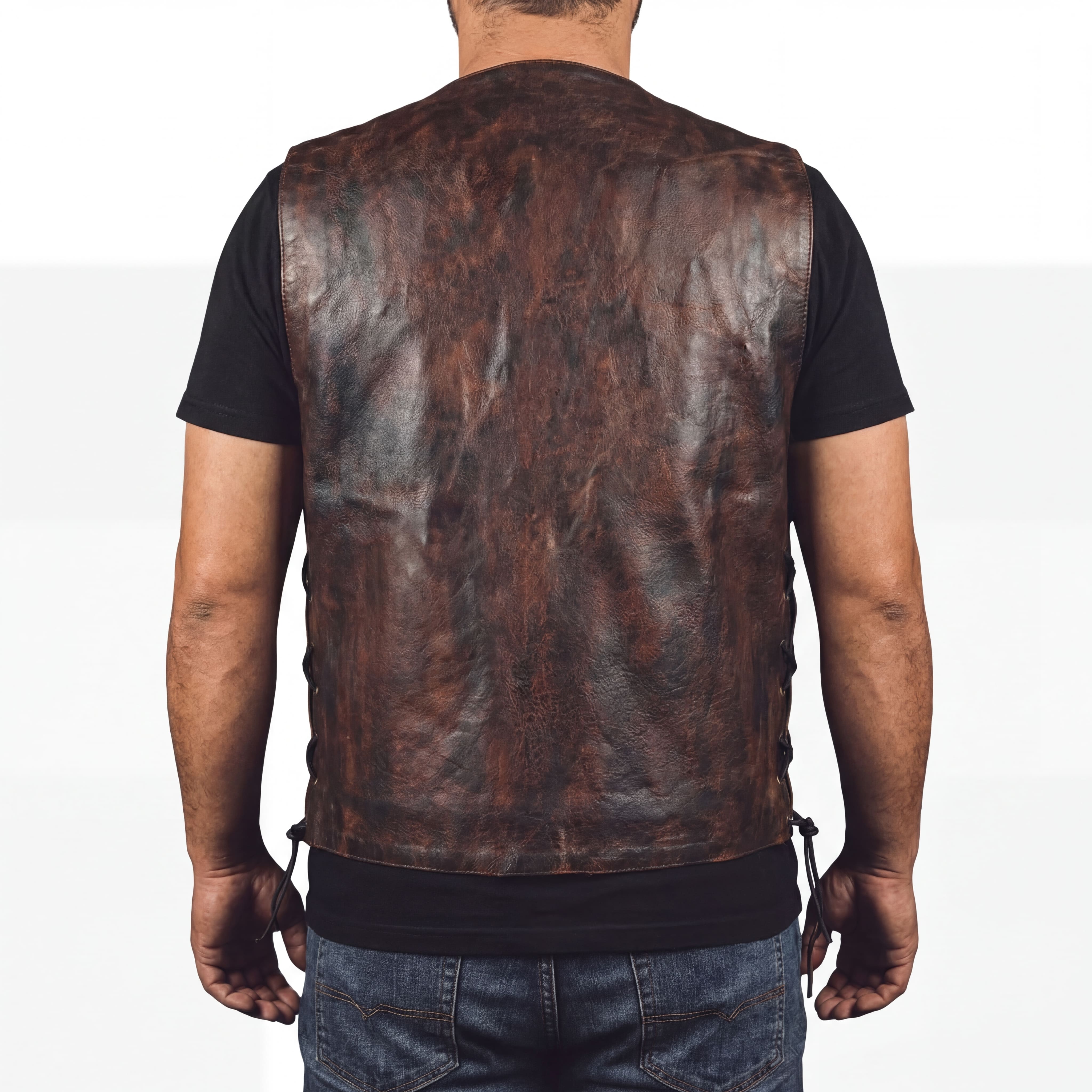 High Mileage Mens Vintage Brown Premium Cowhide Ten Pocket Leather Motorcycle Vest