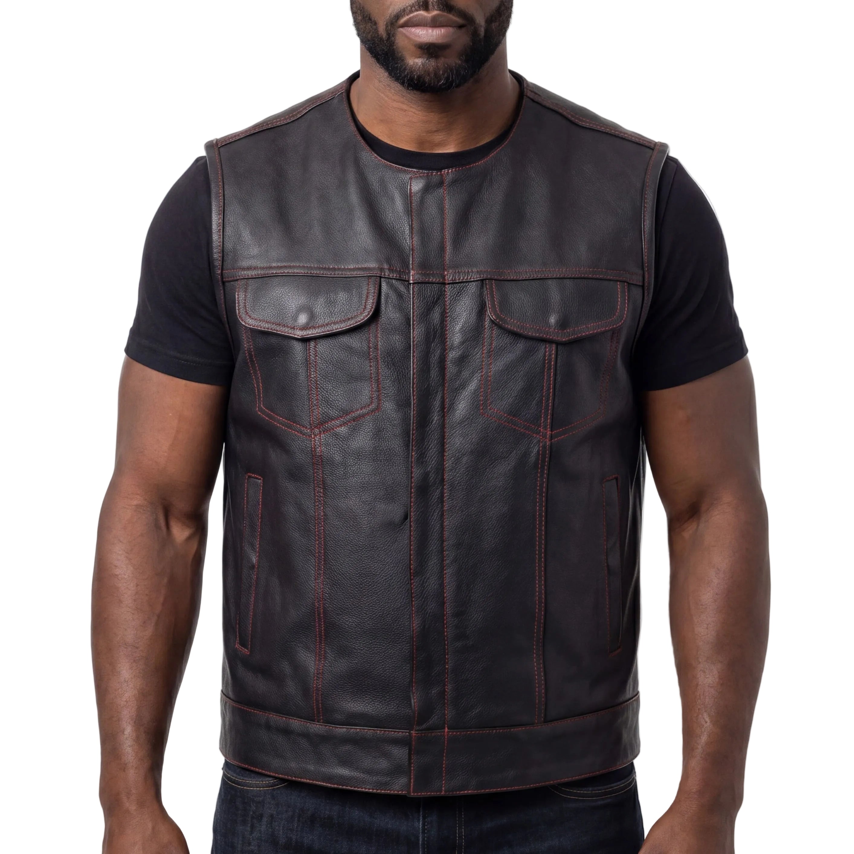 Mens Black Vest With Quick Access Pocket and Red Liner