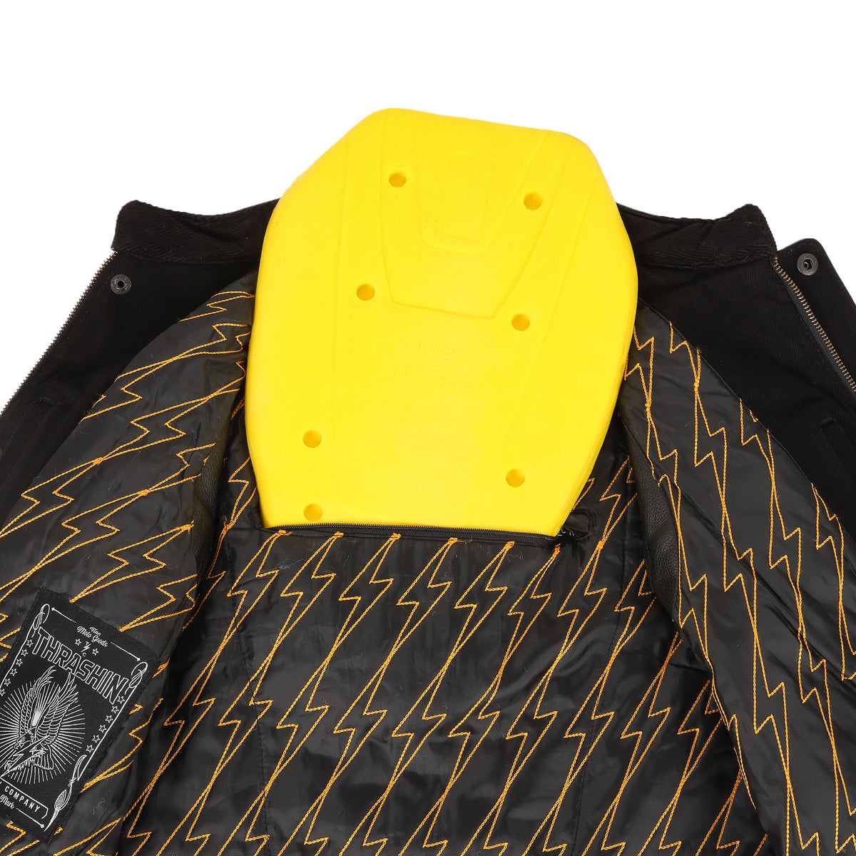 Thrashin Supply Men's Kanan Leather/Denim Motorcycle Riding Vest - Back CE Pocket